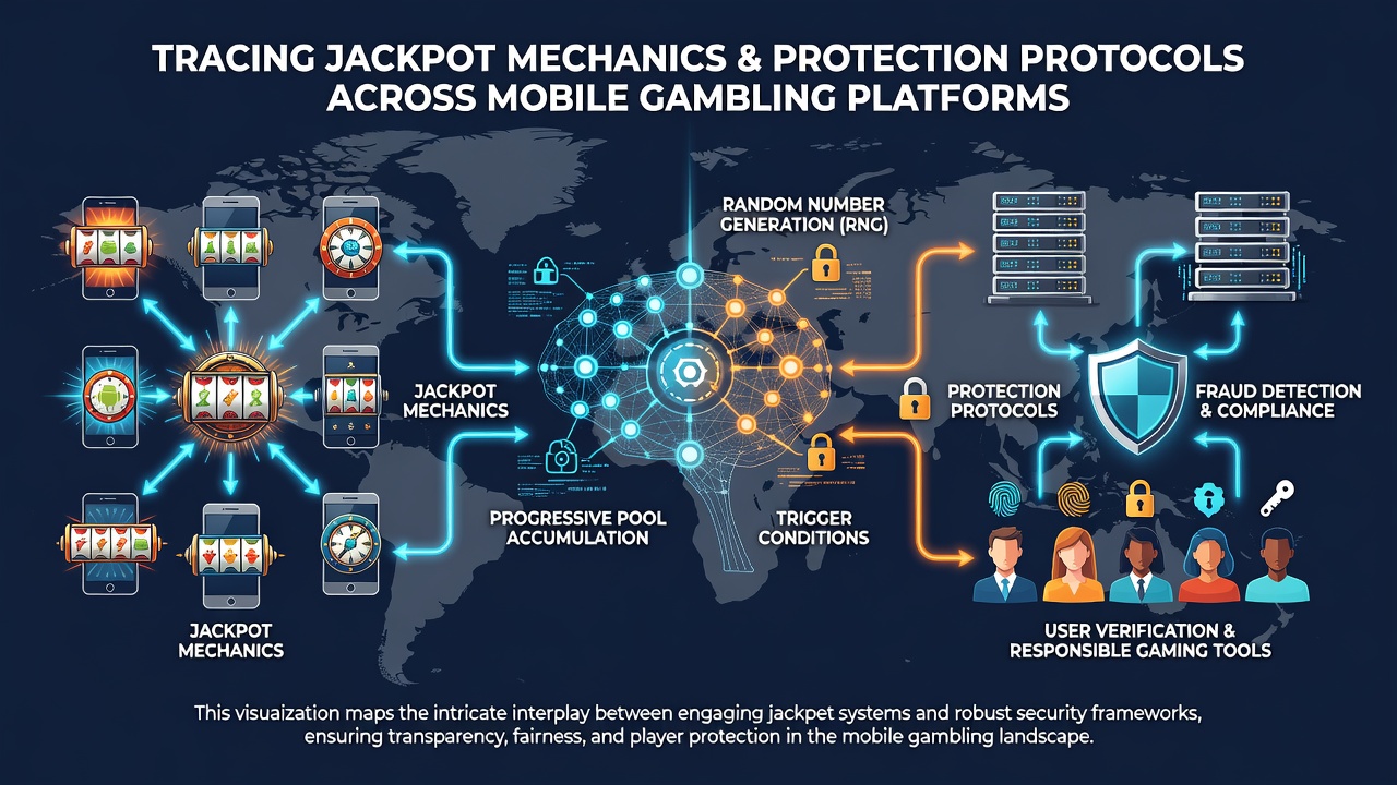 Security dashboard showing encrypted connections and jackpot audit logs on a mobile platform